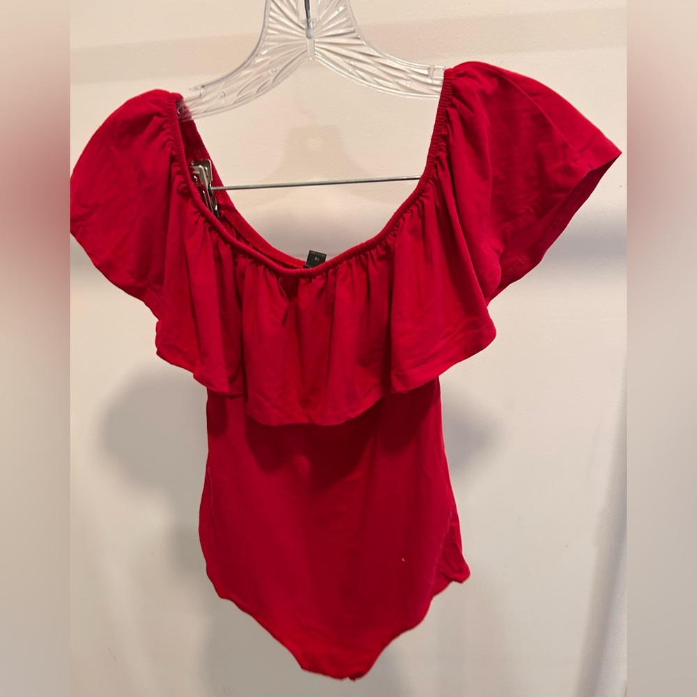 J. Crew Red Off-Shoulder Ruffle Bodysuit - Picture 3 of 3